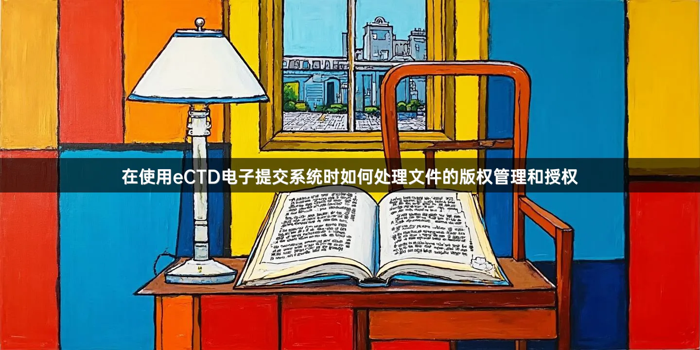 在使用eCTD电子提交系统时如何处理文件的版权管理和授权